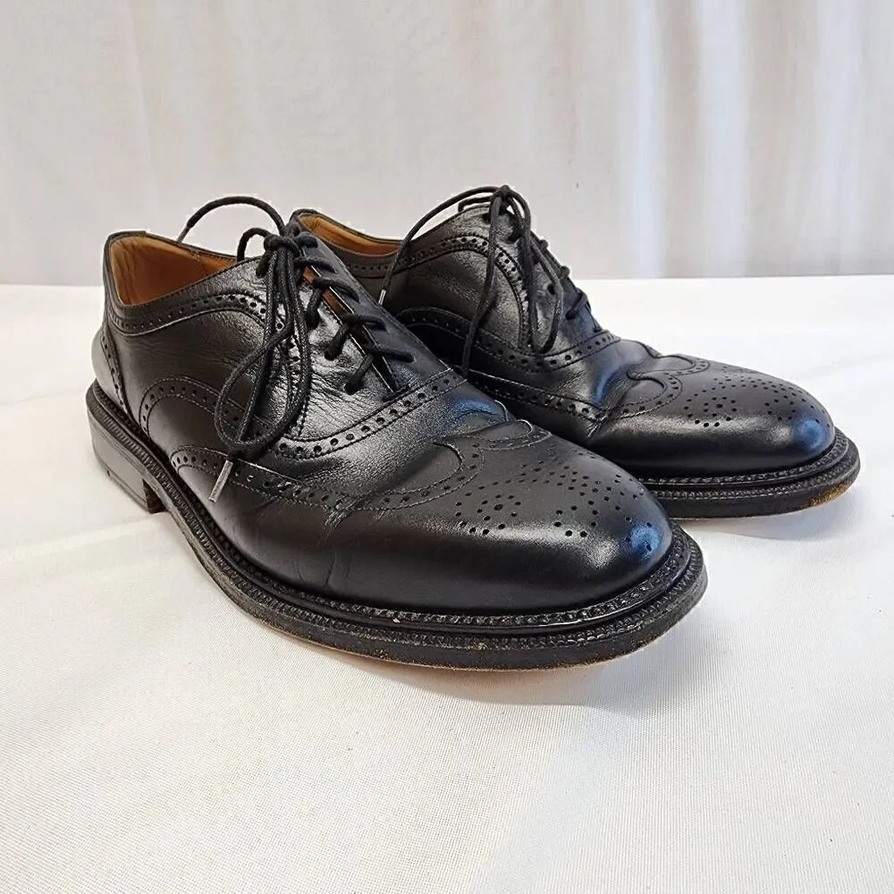George's Coll Size 7.5 Mens Handmade SPAIN Black Leather Wingtip Oxfords K